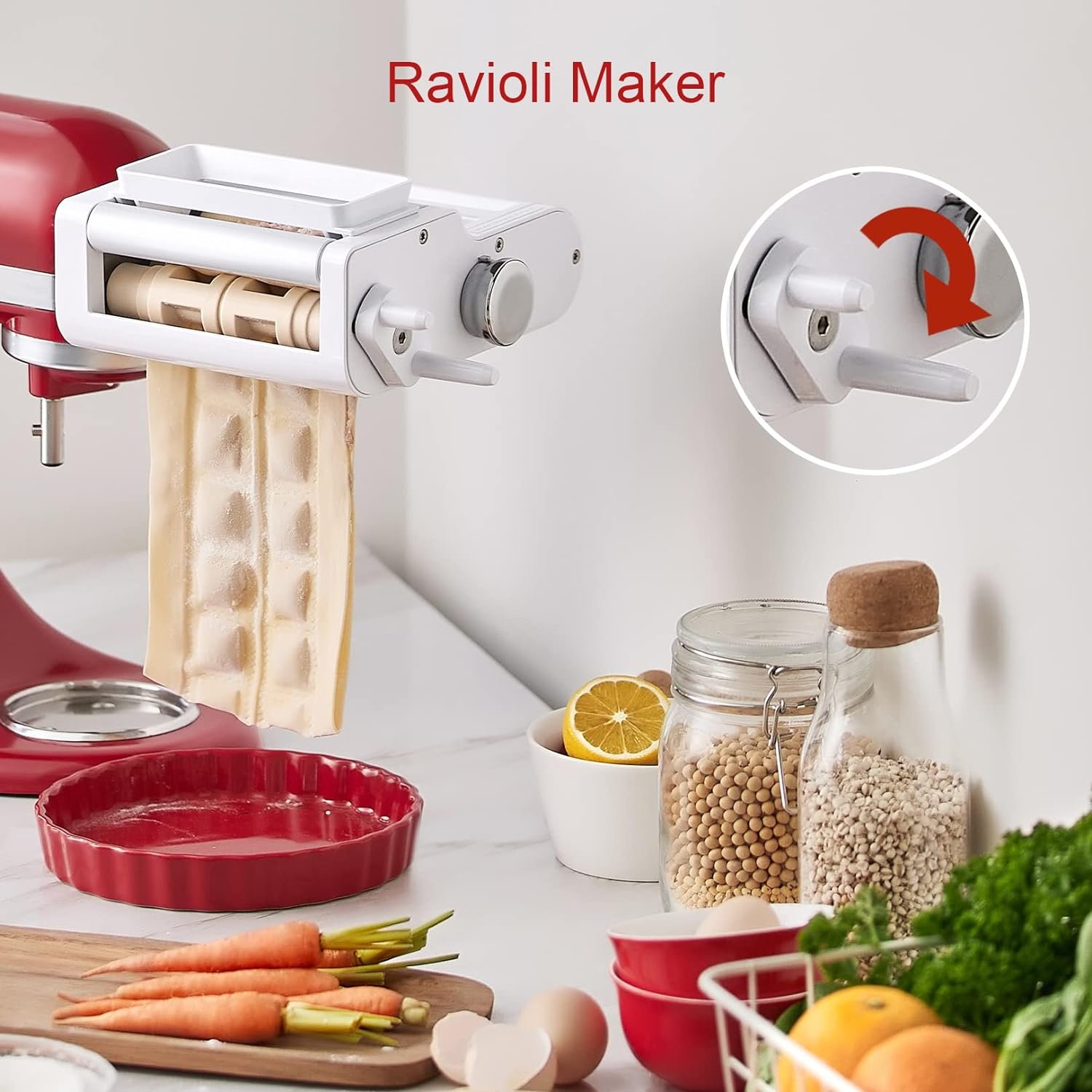 3-IN-1 Pasta Attachment & Ravioli Attachment for Kitchen Aid Stand Mixers.