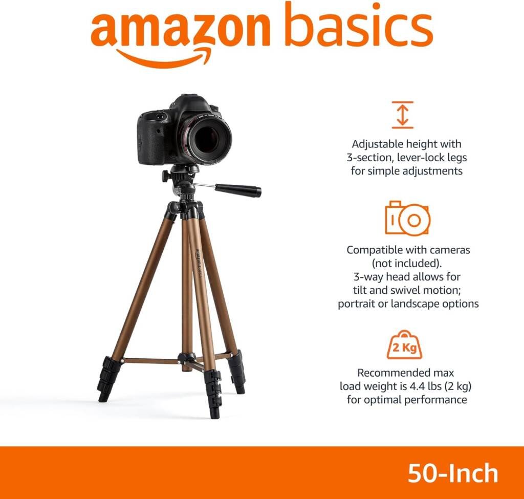 Amazon Basics 50-inch Lightweight Camera Mount Tripod Stand.