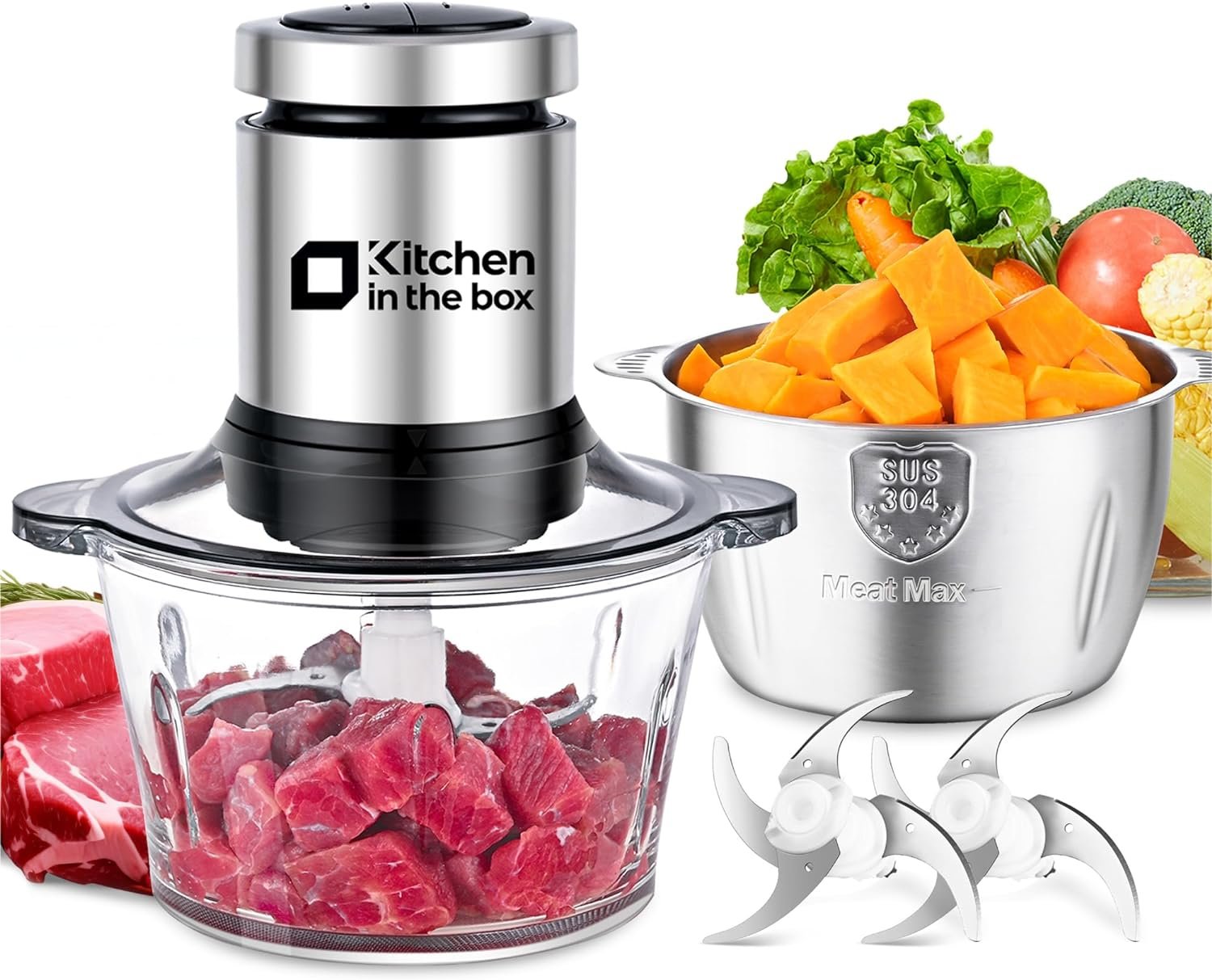 Kitchen in the Box Food Processors with 2 Bowls (8 Cup + 8 Cup) :