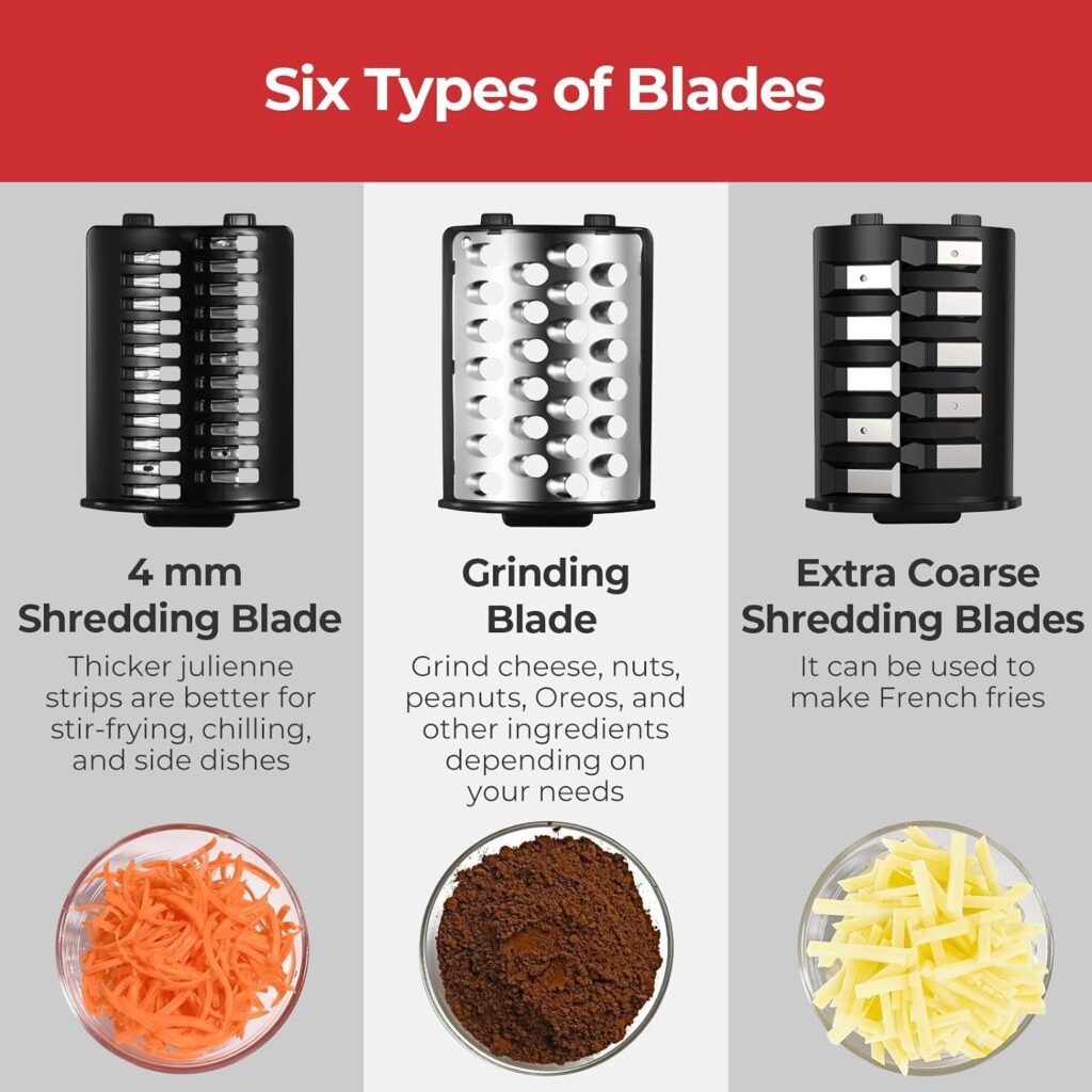 Electric Cheese Grater with 6 shapes of blades.