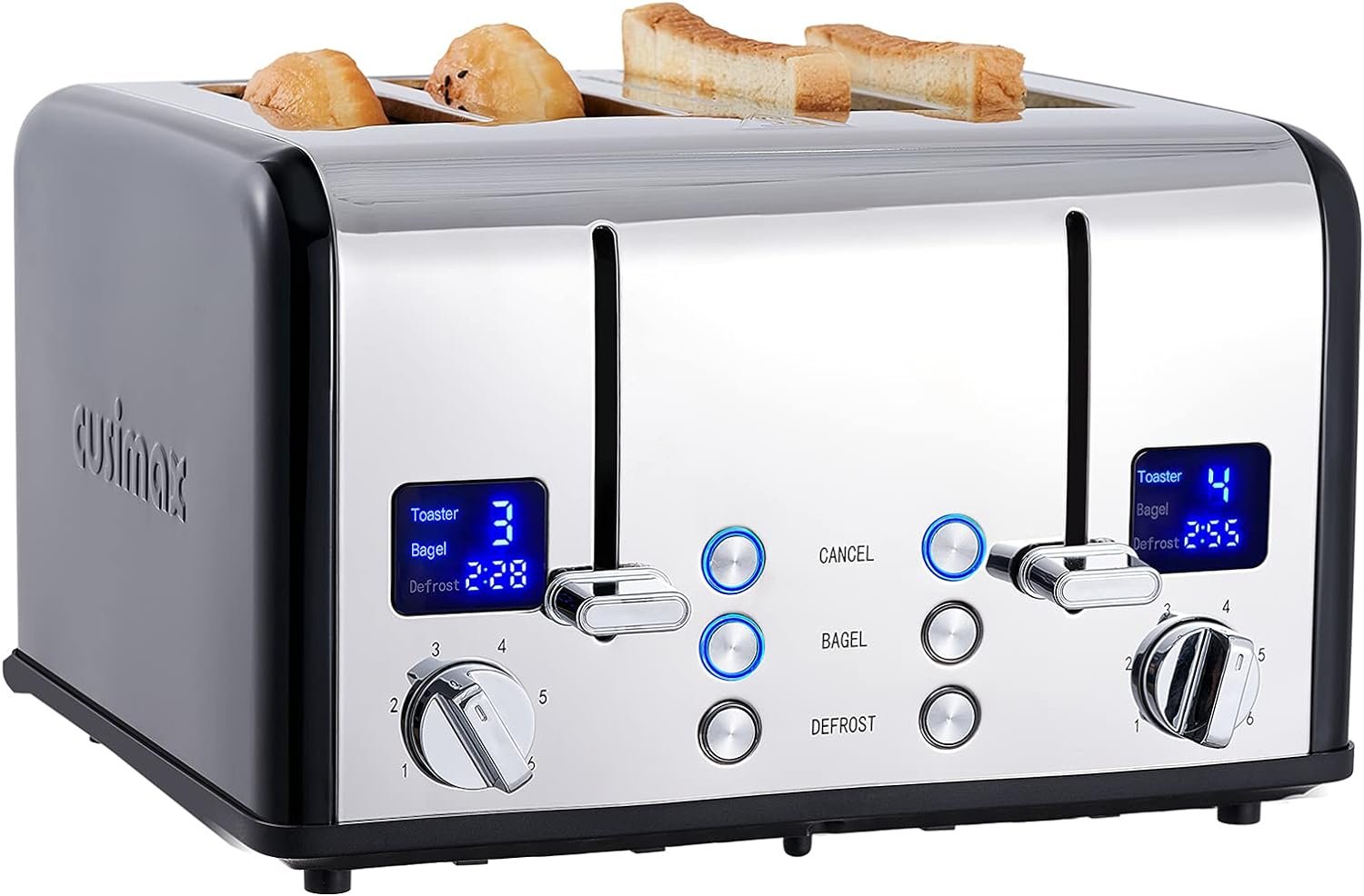 "Unleash Perfect Toast Every Morning with the CUSIMAX 4-Slice Stainless Steel Toaster - Featuring Ultra-Clear LED Display & Extra-Wide Slots"