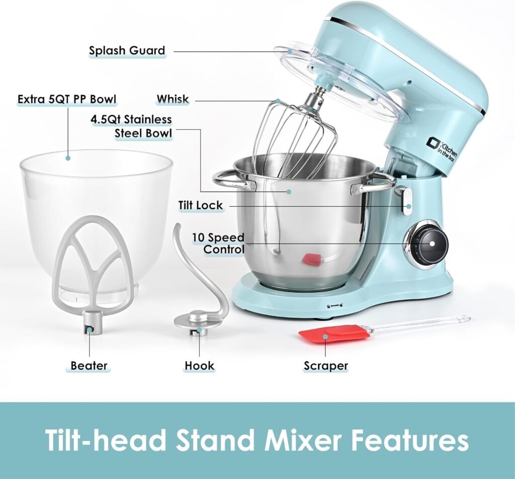 Ultimate 10-Speed Kitchen Stand Mixer: Effortless Daily Use with Egg Whisk, Dough Hook, and Flat Beater.