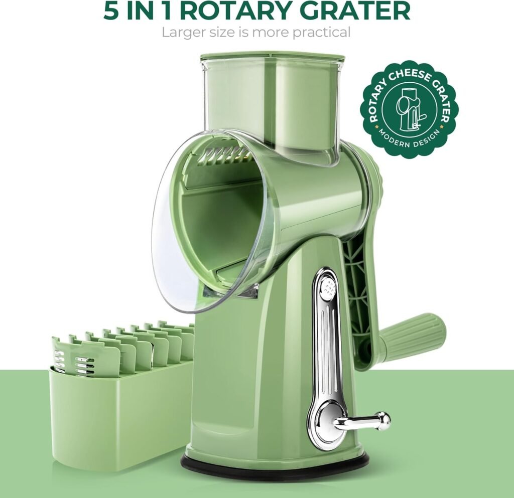 "Effortlessly Master Cheese Prep with the SUSTEAS Rotary Cheese Grater: 5 Precision Blades for Flawless Results"