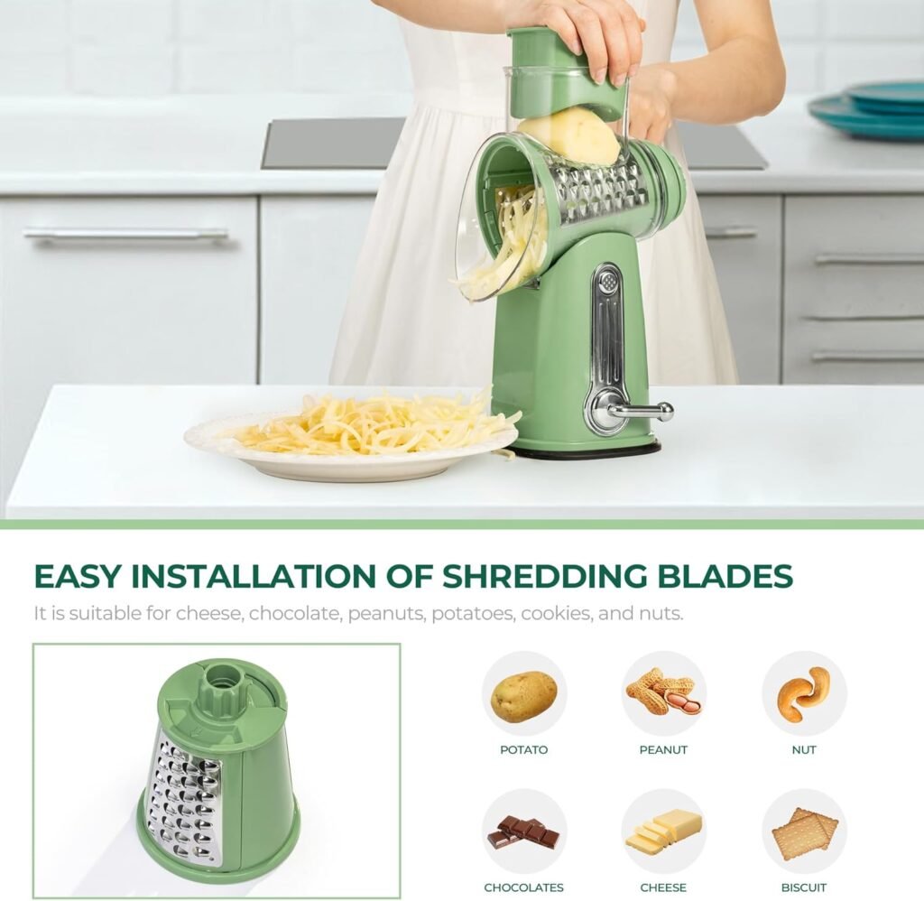 "Effortlessly Master Cheese Prep with the SUSTEAS Rotary Cheese Grater: 5 Precision Blades for Flawless Results"