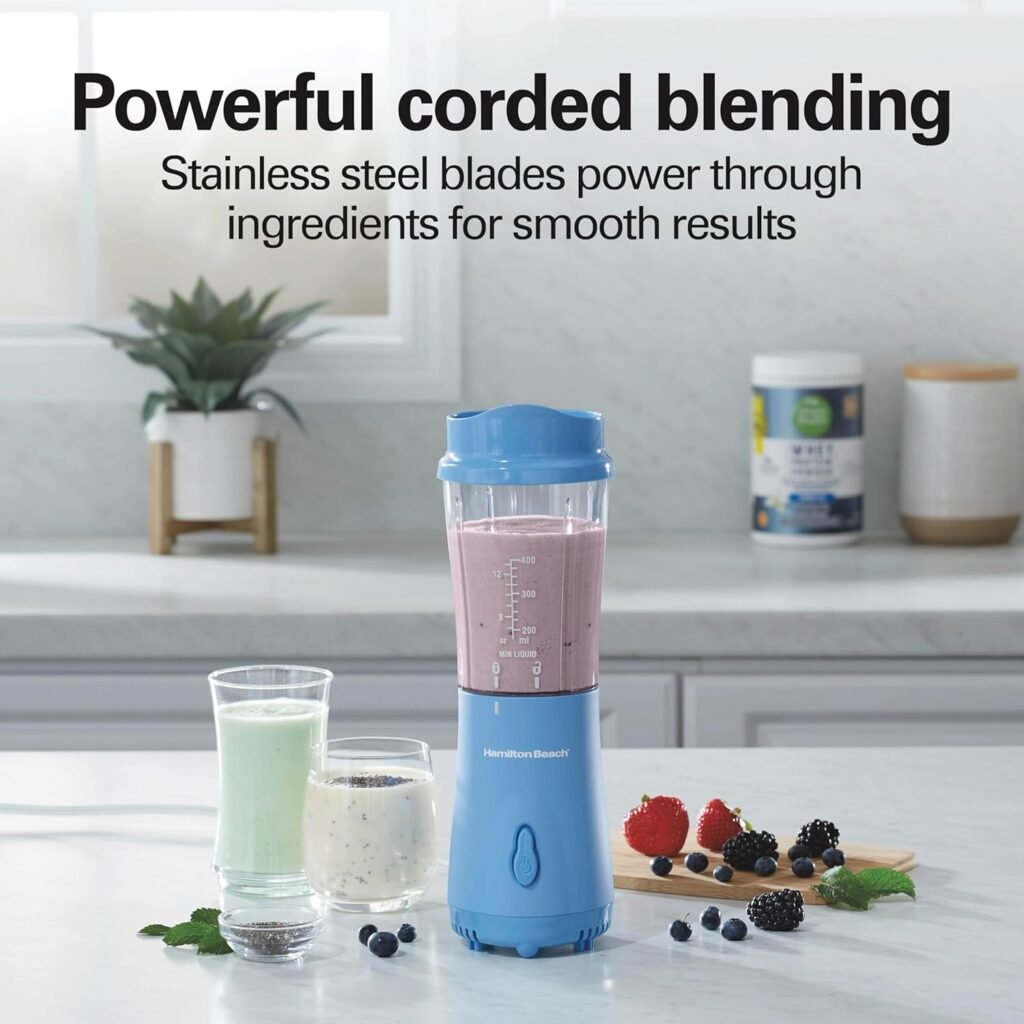 "Effortless Blending with the Hamilton 14Oz Beach Portable Blender: Perfect for Smoothies, Shakes, and On-the-Go Convenience"