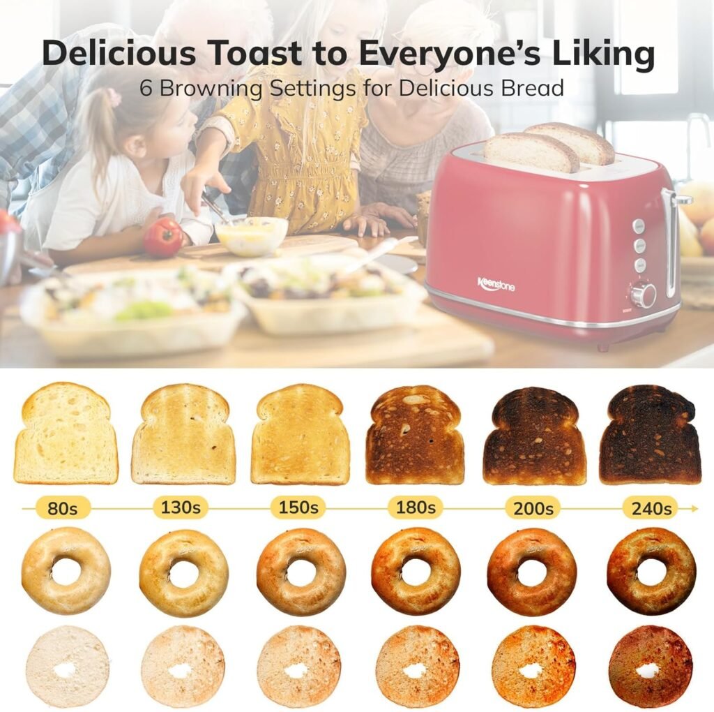 Transform Your Breakfast with the Keenstone 2 Slice Stainless Steel Toaster – Retro Design, 6 Perfect Shade Settings for Flawless Toast Every Time!