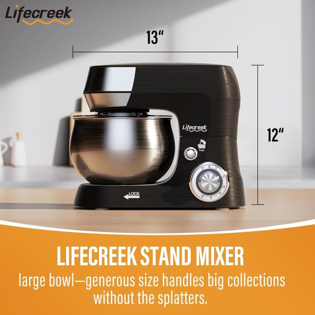 "Revolutionize Your Baking with the LIFECREEK Powerful 6-in-1 Multifunctional 5.3Qt 660W Stand Mixer – Say Goodbye to Kitchen Hassles!"