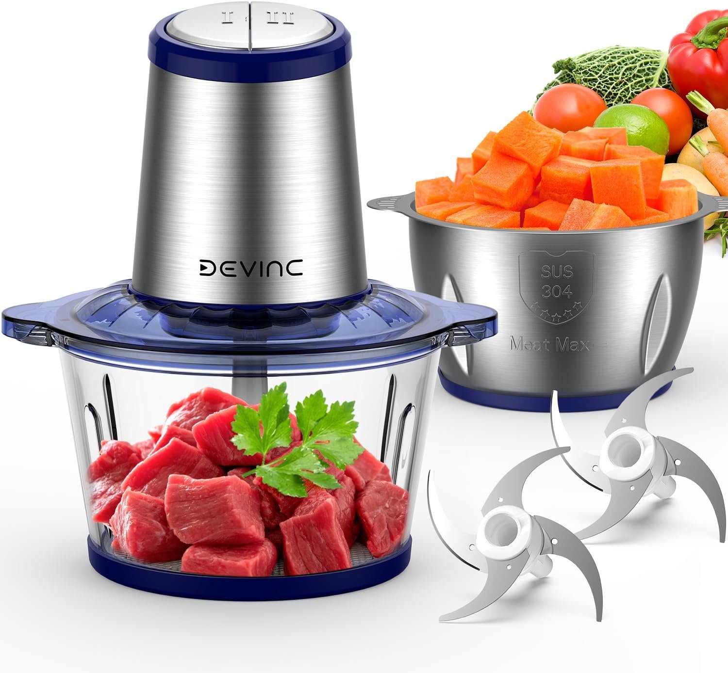 "The Powerful DEVINC Electric Food Chopper with Dual 8-Cup Bowls – Effortless, Precise Chopping for Any Kitchen Task!"