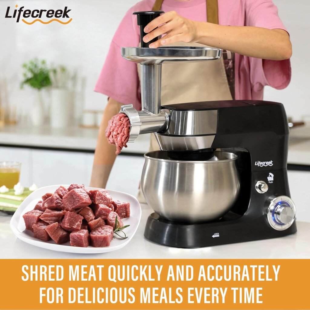 "Revolutionize Your Baking with the LIFECREEK Powerful 6-in-1 Multifunctional 5.3Qt 660W Stand Mixer – Say Goodbye to Kitchen Hassles!"